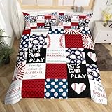 Homewish Jungen Baseball Bettbezug Baseball Fan Bettwäsche Set 155x220,Roter Blauer Kugelsport Tröster Abdeckung Patchwork Stil Softball Spiel Bett Set
