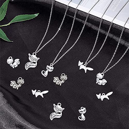 Beebeecraft 1 Box 100Pcs 5 Style Silver Fox Charms Tibetan Silver Metal Animal Jewelry Making Pendants Bulk for Bracelet Necklace Pendant - Image 3