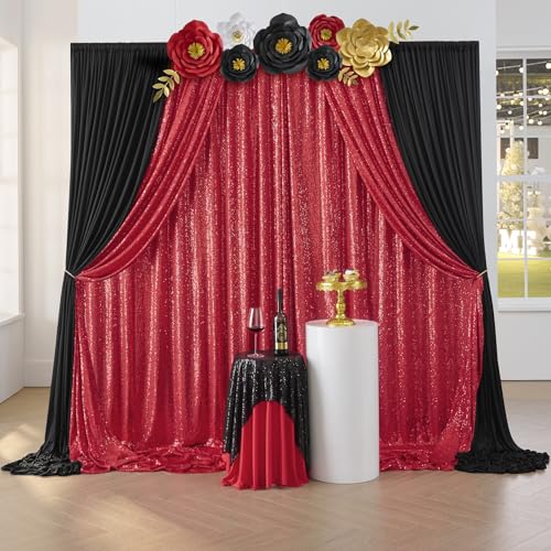 Leegleri Red Sequin Backdrop Curtain, 2 Panels 4Ftx10Ft Wrinkle Free Photo Backdrop Drapes For Christmas Wedding Birthday Party Stage Background Drapes thumb #4