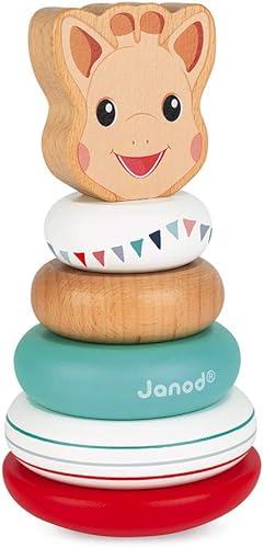 Janod Sophie La Girafe 6 pc Wooden Stackable Roly-Poly Toy - Ages 12+ Months - J09501