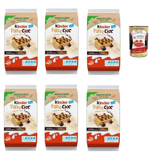 Italian Gourmet Lot Kinder Pan e Cioc x6 (6x 270g) Gâteaux moelleux au cacao avec pépites de chocolat – Snacks sucrés pour petit-déjeuner & goûter,...