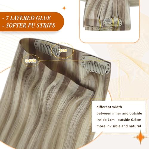 Image of Full Shine Human Hair Clip In Extensions, Ash Blonde 20 Inch | Invisible PU Flat Weft, for Thin Hair to Medium Hair, Heat Safe, Add Volume, Easy to Style, Full Head Lightweight, 8 Pcs 120g