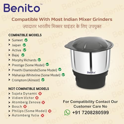 Image of Benito ECO Stainless Steel Chutney Jar(400ml) for Mixer Grinder - Compatible with 4-Teeth Coupler & Dual Locking System