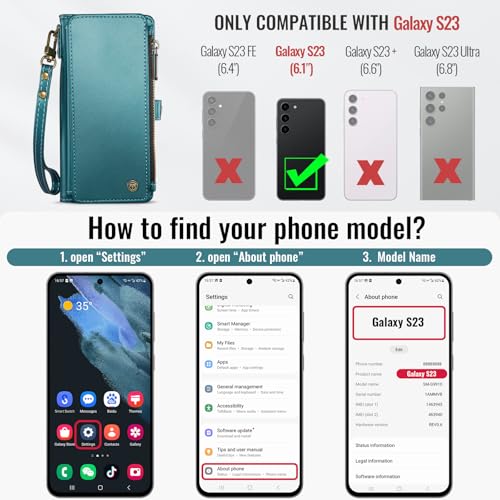 Defencase Compatible with Samsung Galaxy S23 Case Wallet with RFID Blocking Card Holder for Women Men, PU Leather Magnetic Snap Flip Zipper Strap Wallet Phone Case Fit for Galaxy S23 5G 6.1", Green by Defencase - Used condition - Image 2