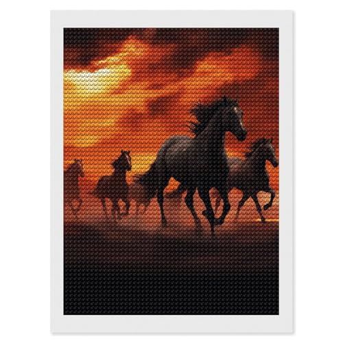 Kit peinture diamant 5D complet motif chevaux et nuages rouges, le cadeau DIY idéal pour adultes