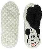 Disney Women's Mickey Mouse Teddy Fur Slipper Socks, Grey Basic, 9-11