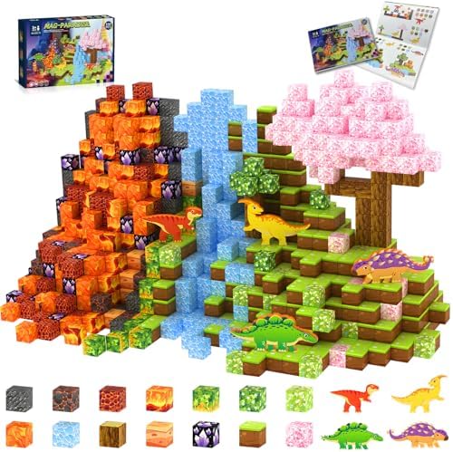 158PCS Magnetic Blocks- Magnetic Cubes 3D Dinosaur World for Kids STEM Construction Toys - Learning Educational Magnetic Building Blocks for Boys & Girls Ages 3 4 5 6 7 8 9 Christmas Birthdays Gifts
