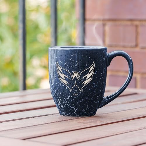 Image of Rico Industries NHL Hockey Washington Capitals Navy Personalized 16 oz Team Color Laser Engraved Speckled Ceramic Coffee Mug