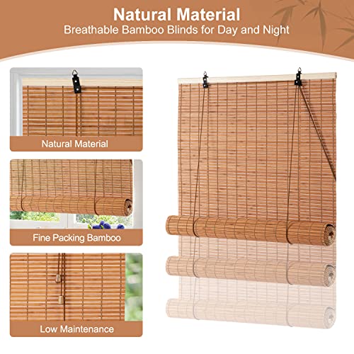 Alimoo Bamboo Blinds, Bamboo Roll Up Shades For Windows, Light Filtering Bamboo Roller Shades For Indoor Outdoor Home Patio Porch 24W*72L #TOP1