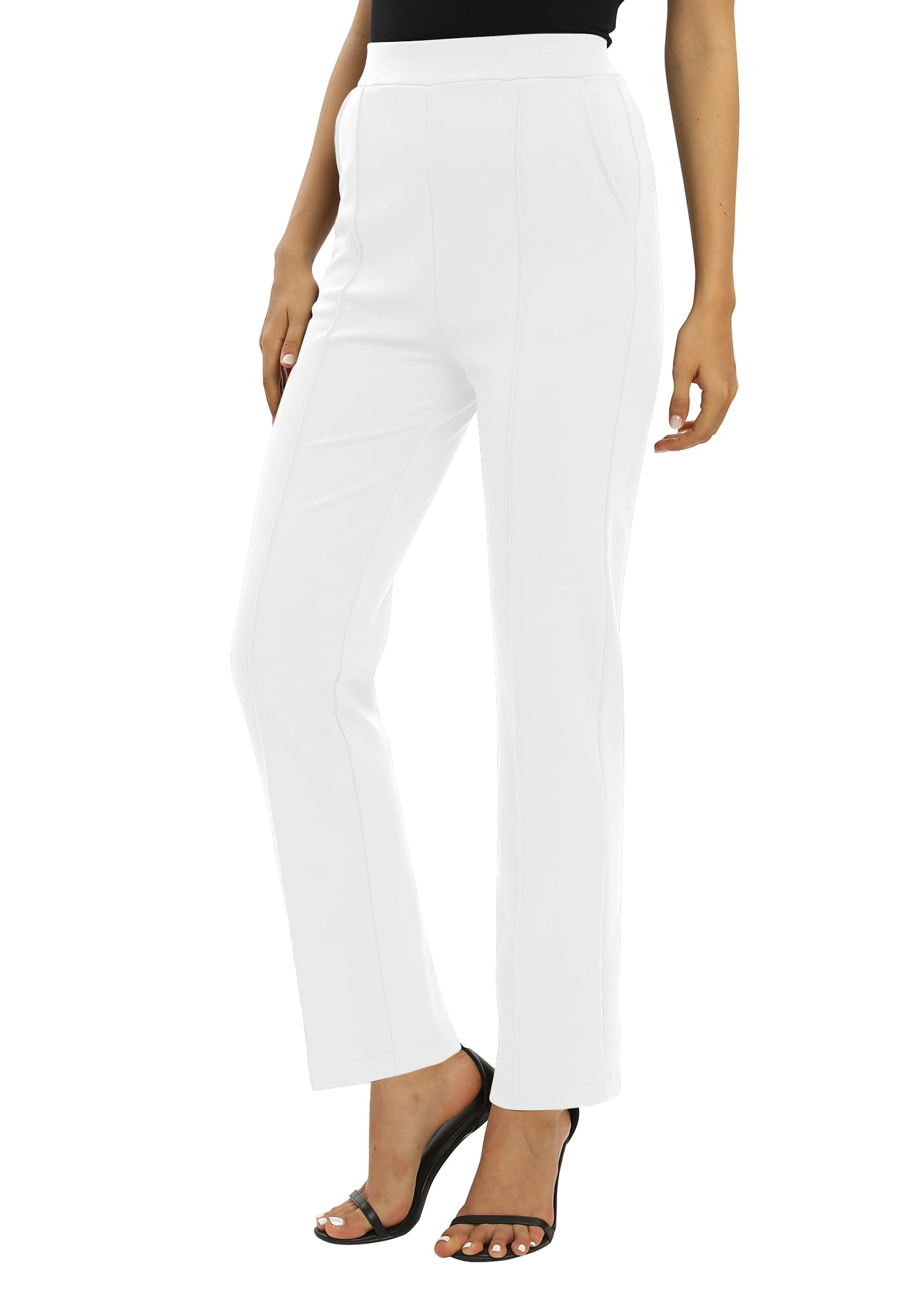 Femmes Bureaux Casual Jambes Droites élastique Travail Pantalons Taille Haute Pantalons avec Poches