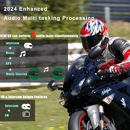 Image of SolaMr Q8 Motorcycle Helmet Bluetooth Headset, 230hours Standby, 6 Riders Mesh Communication Systems with Audio Multitasking, Music Sharing, Noise Cancellation, FM Radio, Loud Interphone -1 Pack