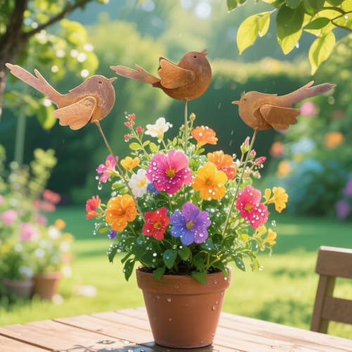 3er Set Rost Gartenstecker Vögel aus Metall, Edelrost Gartendeko für...