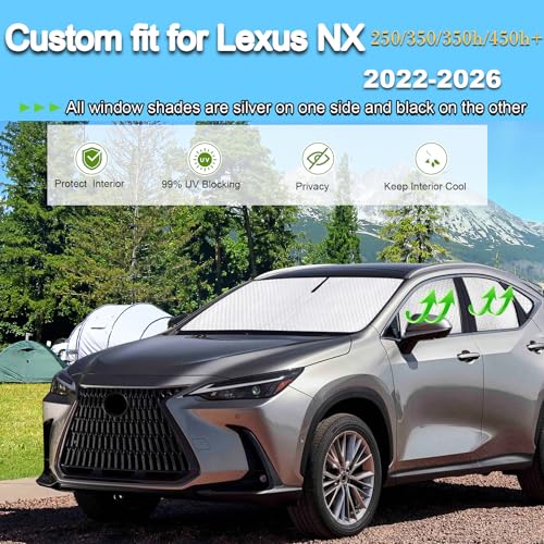 Image of KMF 8pcs Thicken Sun Shades for Lexus NX 2022-2025 2026 Accessories, Full Car Window Covers Sunshade for Windshield Side Rear, UV Block and Privacy Blackout for Car Camping Outdoor