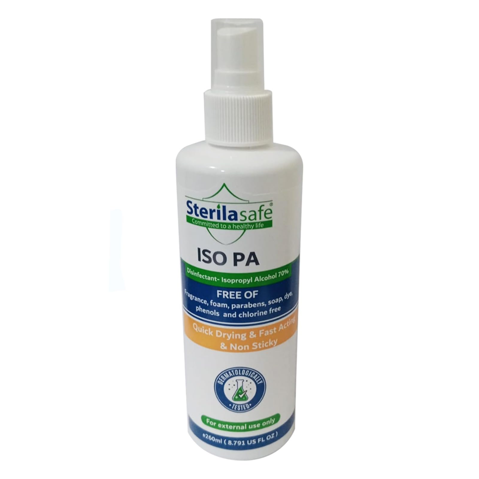 Sterilasafe Iso PA, Multipurpose Antibacterial, First aid, Antiseptic/Disinfectant, Sanitizing Spray with 70% Isopropyl Alcohol(IPA) for Treatment of Minor Cuts and Scrapes, Unscented, 260 ML