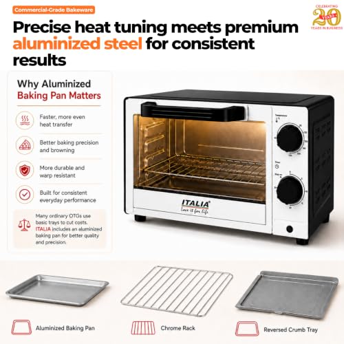 Image of ITALIA 9L Oven Toaster Griller (OTG) - 1000W Electric Oven for Baking, Toasting & Grilling | Top & Bottom Heating, 90C-230C Temp Control, 30-Min Timer with Stay-On, Fits 9-Inch Pizza | Black