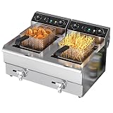 Freidora Eléctrica Comercial 2 Tanques Acero Inoxidable 2x3000W 220V-240V Termostato 50-190°C Capacidad de Aceite Máxima es 8L+8L, Totalmente Desmontable, Libre de BPA Freidora Profesional