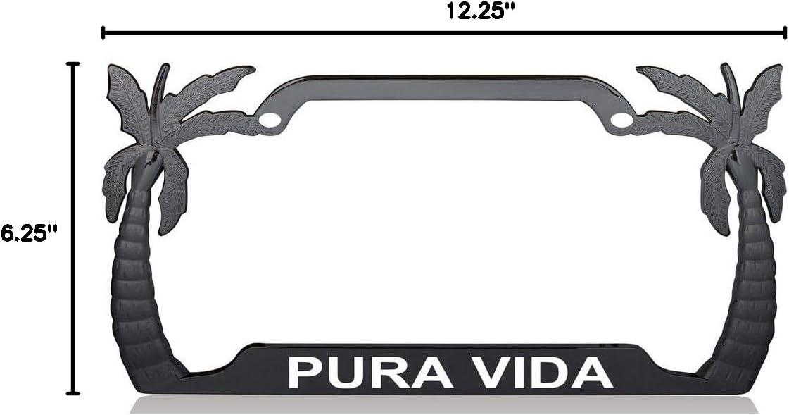 PURA VIDA Palm Tree Design Quality Black Metal Car SUV Truck License Plate Frame m99