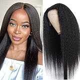 Kachanaa 24 Inch Lace Front Wig for Women - 150% Density Long Synthetic Yaki Texture T Part Lace Front Wig in Natural Black Heat Resistant Fiber (1B#)