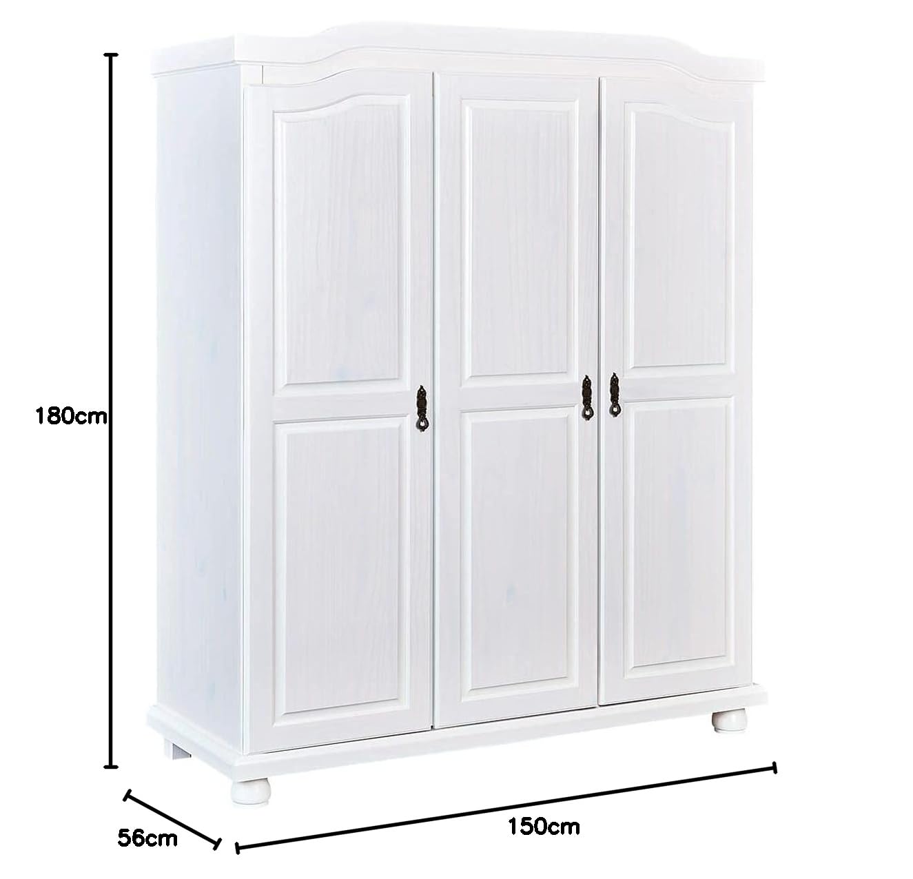 ALASKA - Armoire 3 Portes + Penderie Bois Massif Vernis Blanc