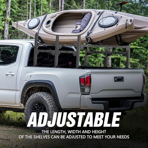 Image of YZONA Adjustable Ladder Bed Racks Compatible with Silverado /Sierra /Ram /Ford F-Series /Tacoma /Tundra /Titan /Frontier /Colorado /Canyon /JT /Ranger /Maverick, Universal Truck Cargo Rack