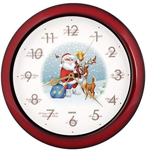 Justime Fabulous 14-Inch 12 Song Of Carols Of Christmas Santa Claus & Reindeer Melody Wall Clock, Quartz Home Wall Deco Clock (Sd Red) #TOP2