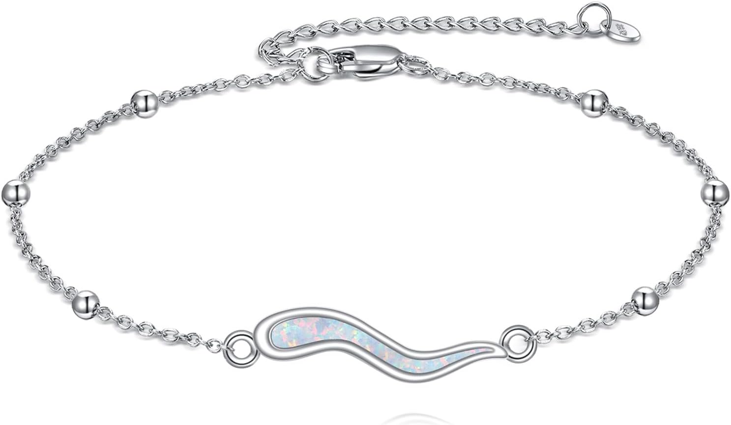 MONGAS Italian Horn Bracelet Sterling Silver Cornicello Opal Bracelet Protection Italian Horn Jewelry Gifts for Women