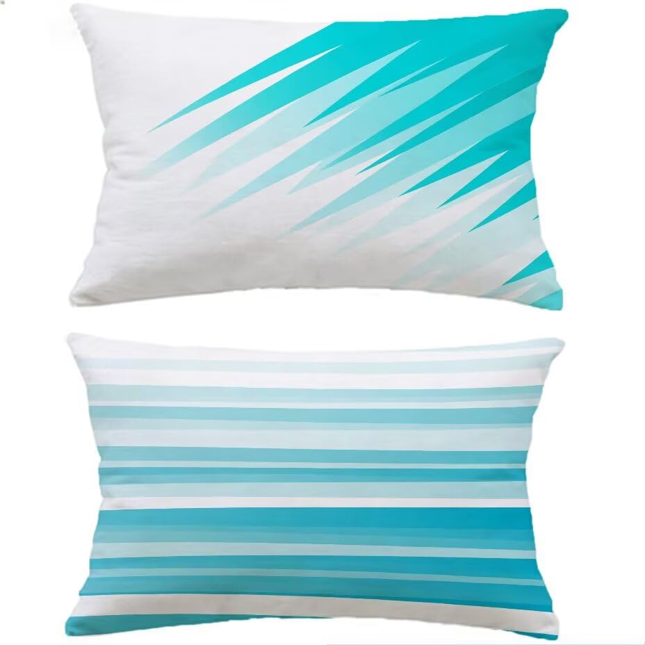 Housse de coussin extérieur 60x90 cm imperméable bleu aspect lin lot de 2 M-P593