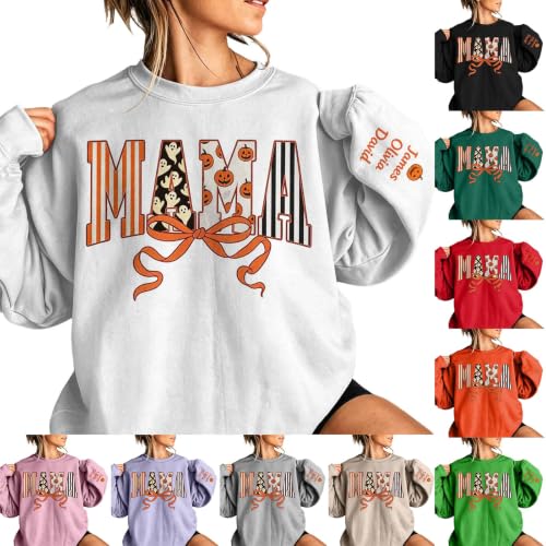 Halloween Sweatshirts For Women Mama Pumpkin Ghost Print Fall Pullover Tops - image 1
