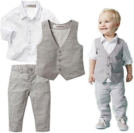 stylesilove Baby Kid Boy Formal Wear Shirt, Vest, and Pants 3-pc Outfit