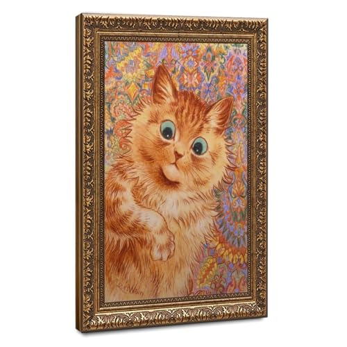 Chat roux Louis Wain impression sur toile pour décorer le salon