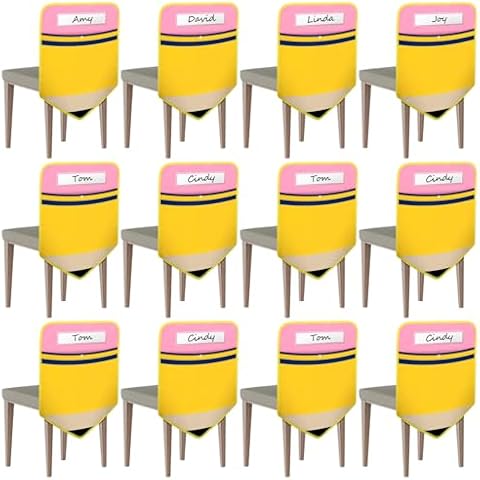 AKAIXI 12 Pack Pencil Chair Pockets for Classrooms Bright Color Seat Back Seat Pockets with 12 PCS Name Tags Back of Chair Pockets for Kindergarten High School Home, 17 X 18 Inch Cover