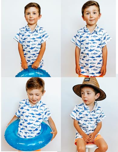 RAISEVERN Boys Button Down Shirts Hawaiian Cartoon Print Slim-Fit Short Sleeve Cool Dress Shirt Cute Top for Kids(2-10T)3
