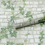 FEILAYS Peel and Stick Wallpaper Brick Wall Paper Green leaves3D BrickStone Self Adhesive Removable Contact Paper Brick Textured Vintage Wallpaper Decorative Wall Classroom Covering15.7 x118