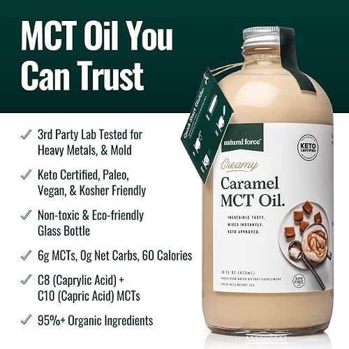 Natural Force Creamy Vanilla + Creamy Caramel Mct Oil Bundle – Gluten-Free, Non Gmo, Emulsified Flavored Mcts From Organic Coconuts – Keto, Paleo, And Vegan – 2X 16 Ounce Glass Bottles #TOP3