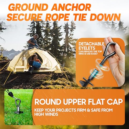 [Premium] 4 Pack Ground Anchors with Power Nut Driver Drill Bit, Ground Anchors Screw in, Swing Set Anchors, Trampoline Anchors High Wind Heavy Duty for Camping Tents, Car Ports, Swing Sets, Canopies