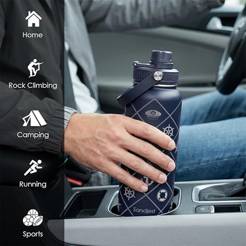 Image of SANDJEST Boat Captain Insulated Stainless Steel Water Bottle 32oz, Vacuum Chug Lid Travel Tumbler for Men Friends Dad Brothers, Gift for Birthday Christmas Fathers Day