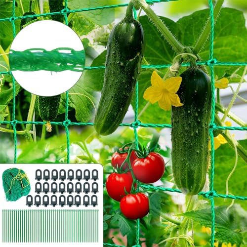 HEIBTENY Klettergerüst Für Pflanzen – 24 Stäbe & 14 Netze, Kunststoffbeschichtet, Für Tomaten, Gurken, Rosen