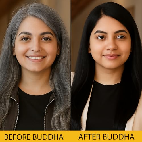 Image of Buddha Natural Black Hair Color Powder (50 Gram) - Get Instant Black Hair, Greys Coverage & Natural Shine | Ammonia-Free, Plant-Based Hair Color Powder