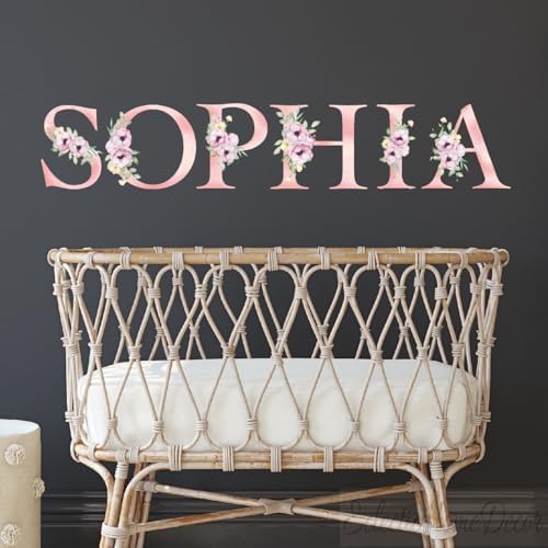 Custom Girl Name Vinyl Wall Decal - Personalized Flower Alphabet Name ...