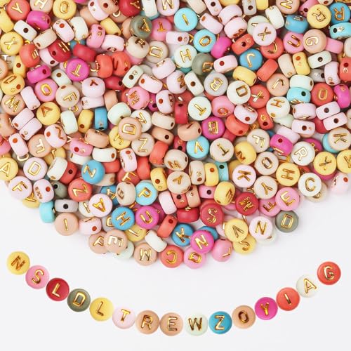 Vicloon 1200 Stück Bunte Buchstaben Perlen 7mm Bunte A-Z Acrylperlen Buchstabenperlen Perlen mit Buchstaben Set Acryl Rund Buchstabenperlen für Selber Machen Armbänder Charm Kit