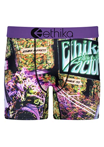 Ethika Men’s Mid Boxer Brief, 4-Way Stretch Performance Underwear with Graphic Prints – Green House - Mid (GRN, L)