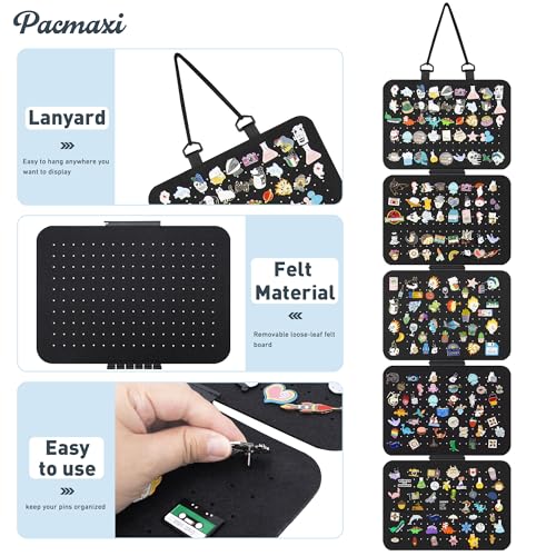 Image of Hanging Enamel Lapel Pin Display Panels Organizer With 5 Loose-leaf Board Pieces, Brooch Display Pages, Badge Collection Holder Holds At Least 120 Pins.(Pins Not Included) (black, rectangle)