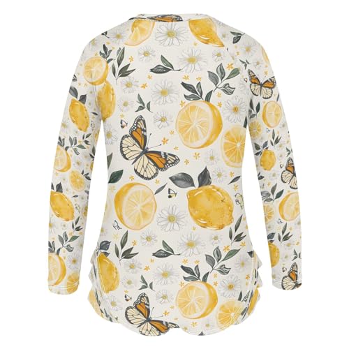 Lemon Flowers and Butterflies Girls Long Sleeve Swimsuits One Piece Zipper Bathing Suit UPF 50+ Rashguard Swimwear3