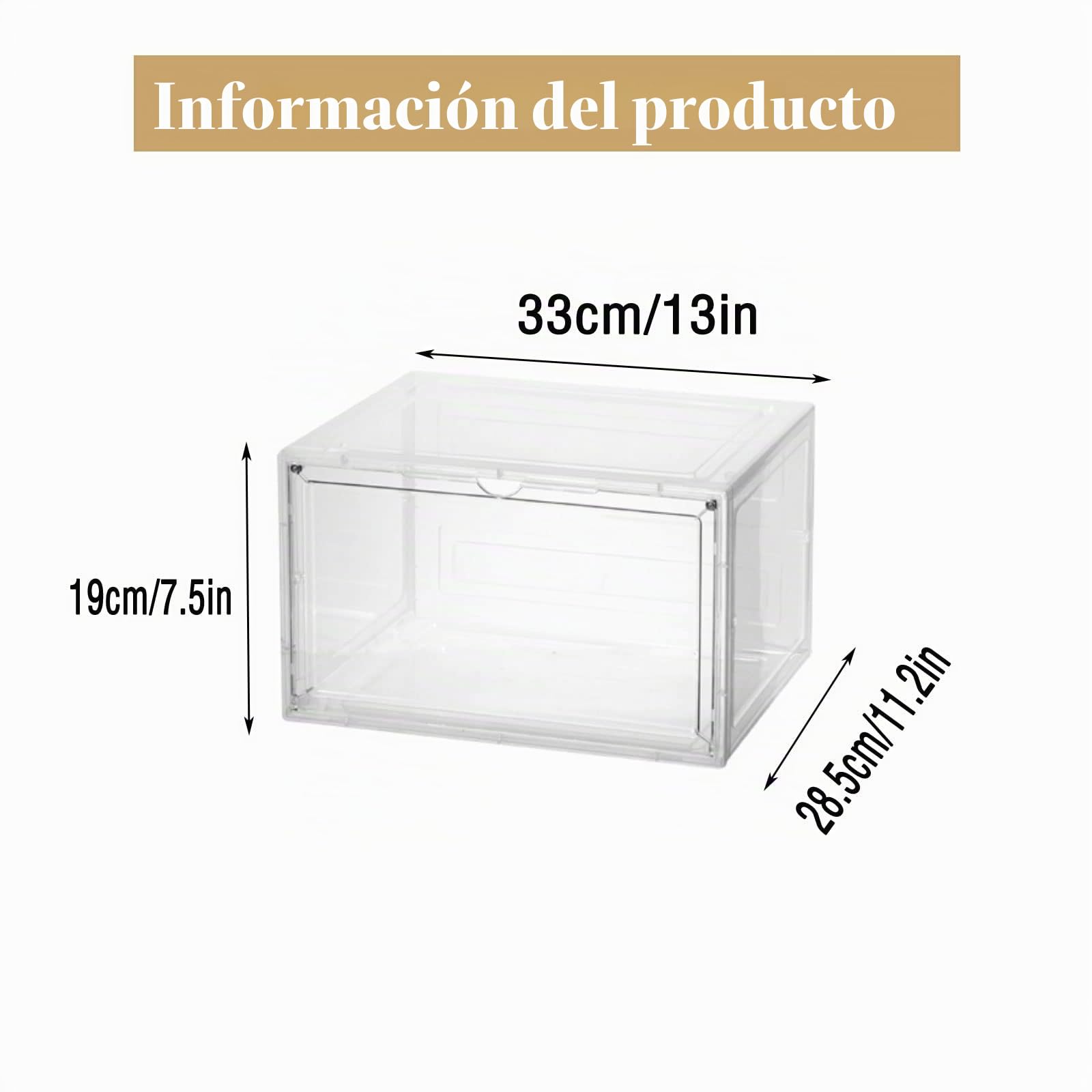 Caja de zapatos, cajas de zapatos transparentes apilables, cajas de plegables transparentes para zapatos de hasta 33 x 28,5 x 19 cm, transparente
