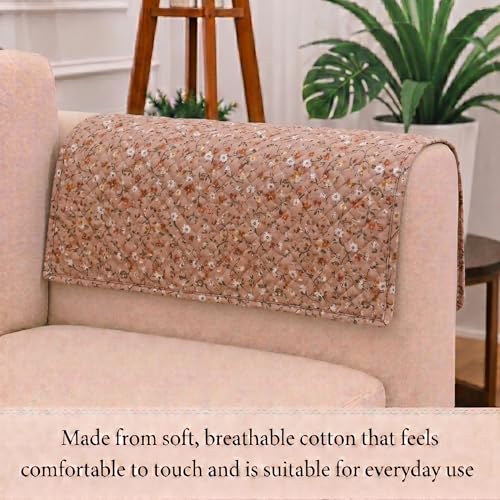 Image of STITCHNEST 'Frostvine Collection' Sofa Armrest Cover | Cotton Quilted Fabric, Washable & Durable for Modern Living (18 x 22 Inches)