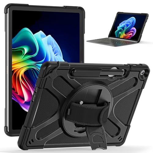 Custodia compatibile con Microsoft Surface Pro 12 (2025), supporto rotante e tracolla per mano/tracolla, custodia protettiva antiurto compatibile con Surface Pro 12 12 (nera)