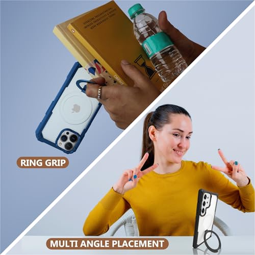 Image of AIBEX Transparent Back Cover Compatible for Samsung Galaxy S24 Ultra|Mag-Saf Magnetic Ring Kickstand |Shockproof Dual Layer Military Grade Drop Protection Armor Case|Wireless Charging Support - Black