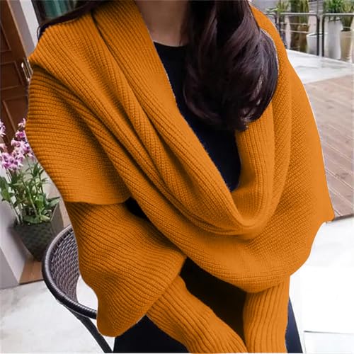 Scarf with Sleeves for Women,Sweater Scarf with Sleeves Plus Size,Sweater Scarf with Sleeves, 𝗦nowfall (Yellow, A)2
