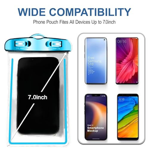 Image of CEDO Waterproof Mobile Pouch Universal Cover Case for All Mobiles, Cellphone Dry Bag Compatible for iPhone, Samsung, OnePlus, Realme, Redmi, Oppo, VIVO, All Smartphones Up to 7.2 inches (Blue)