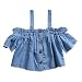 One-Piece Baby Girl Halter Buttons Short Sleeve Denim Jacket Tops Casual Outfit 0-4T (12-18 Months, Blue)